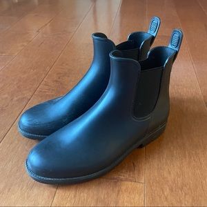Black low rain boots